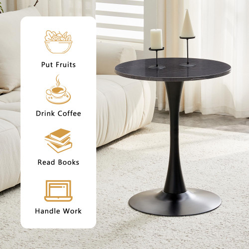 Round Dining Table, 23.6" Circle Tulip Table with Thickened Tabletop & Metal Pedestal, Mid Century Modern Bistro Table for Kitchen, Small Places, Living Room