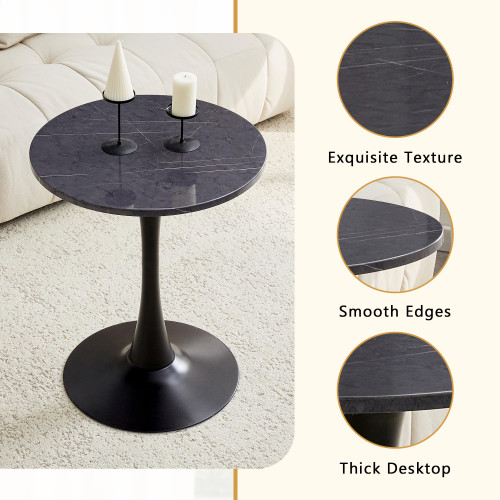 Round Dining Table, 23.6" Circle Tulip Table with Thickened Tabletop & Metal Pedestal, Mid Century Modern Bistro Table for Kitchen, Small Places, Living Room