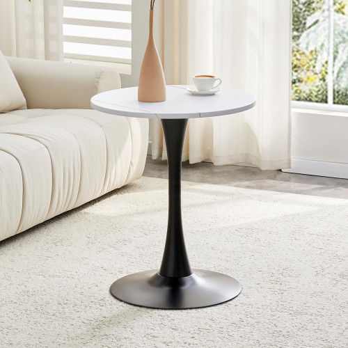 Round Dining Table, 23.6" Circle Tulip Table with Thickened Tabletop & Metal Pedestal, Mid Century Modern Bistro Table for Kitchen, Small Places, Living Room