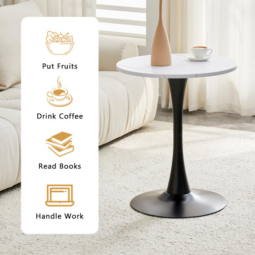 Round Dining Table, 23.6" Circle Tulip Table with Thickened Tabletop & Metal Pedestal, Mid Century Modern Bistro Table for Kitchen, Small Places, Living Room