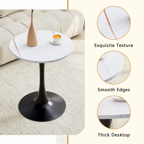 Round Dining Table, 23.6" Circle Tulip Table with Thickened Tabletop & Metal Pedestal, Mid Century Modern Bistro Table for Kitchen, Small Places, Living Room