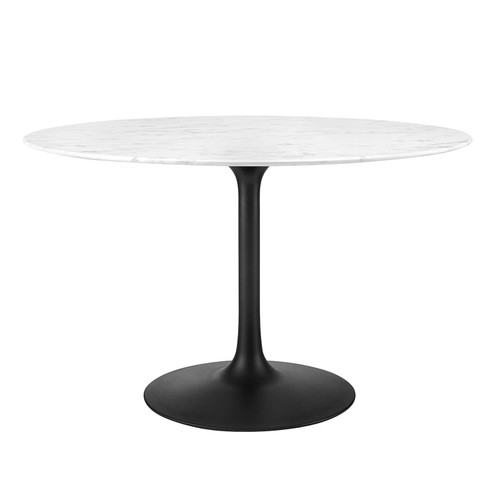 47" Round Artificial Marble Dining Table, Top, Black Base
