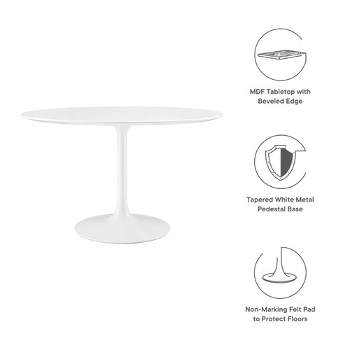 47" Mid-Century Modern Dining Table with Round Top and Pedestal Base in White