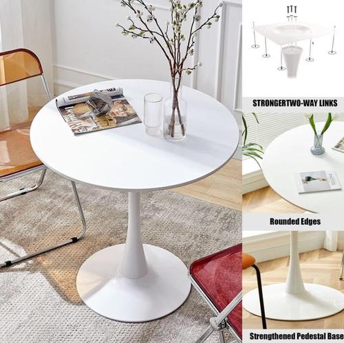 23.6" Round Tulip Dining Table, Mid-Century Tulip Table Kitchen Tulip Dining Table 2 People with MDF Table Top & Pedestal Base for Office Living Room