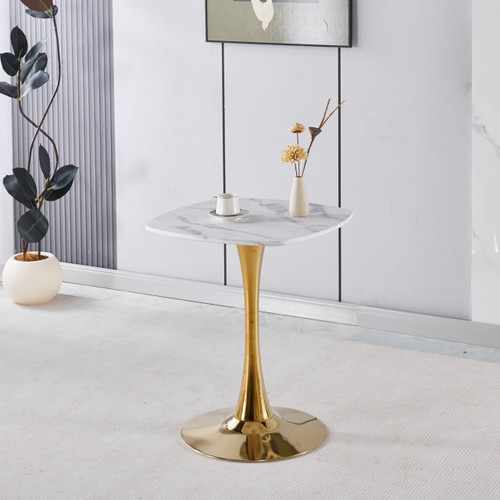 23.6" Round Tulip Dining Table, Mid-Century Tulip Table Kitchen Tulip Dining Table 2 People with MDF Table Top & Metal Base for Office Living Room