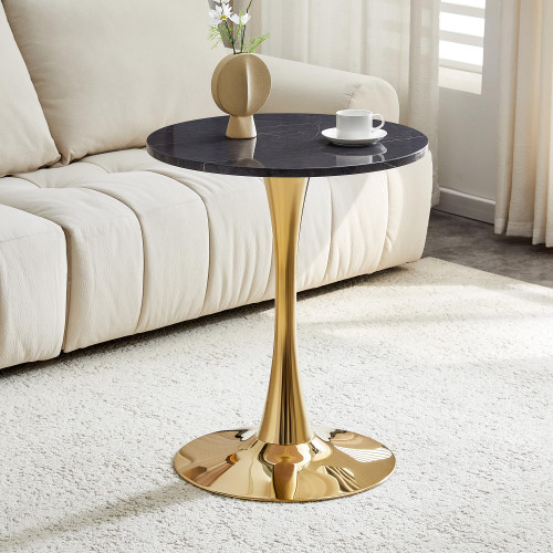 Round Dining Table, 23.6" Circle Tulip Table with Thickened Tabletop & Metal Pedestal, Mid Century Modern Bistro Table for Kitchen, Small Places, Living Room