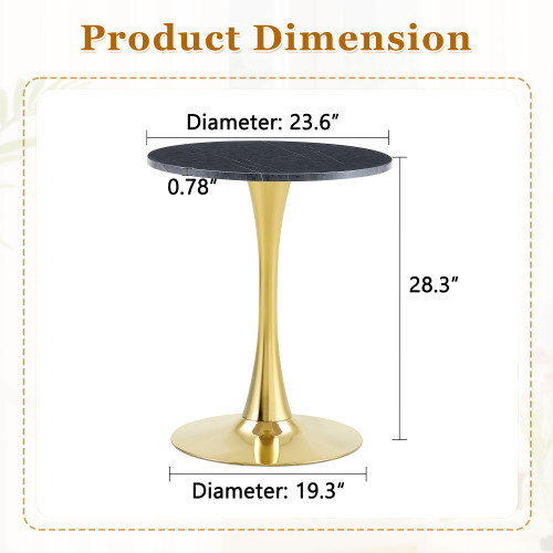 Round Dining Table, 23.6" Circle Tulip Table with Thickened Tabletop & Metal Pedestal, Mid Century Modern Bistro Table for Kitchen, Small Places, Living Room