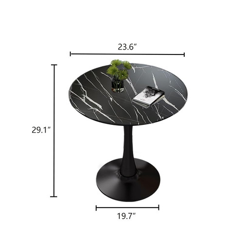 23.6" Round Tulip Dining Table, Mid-Century Tulip Table Kitchen Tulip Dining Table 2 People with MDF Table Top & Pedestal Base for Office Living Room