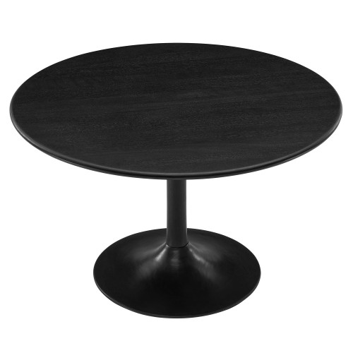 48 Inch Round Wood Dining Table in Black – Solid Mango Wood Tabletop with Pedestal Base - Mid Century Modern Dining Room Furniture - Kitchen Table for 4-6 Person