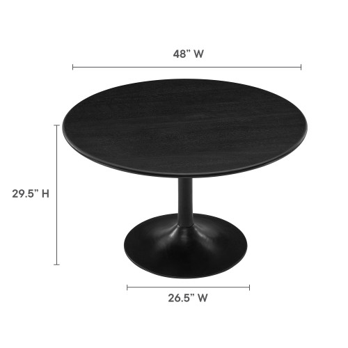 48 Inch Round Wood Dining Table in Black – Solid Mango Wood Tabletop with Pedestal Base - Mid Century Modern Dining Room Furniture - Kitchen Table for 4-6 Person