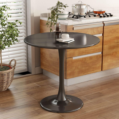 23.6" Round Tulip Dining Table, Mid-Century Tulip Table Kitchen Tulip Dining Table 2 People with MDF Table Top & Pedestal Base for Office Living Room
