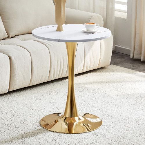 Round Dining Table, 23.6" Circle Tulip Table with Thickened Tabletop & Metal Pedestal, Mid Century Modern Bistro Table for Kitchen, Small Places, Living Room