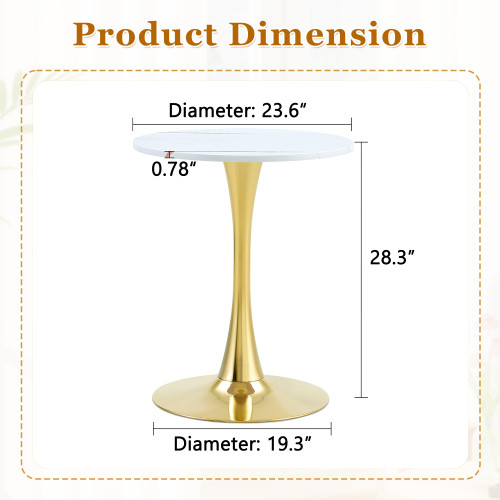 Round Dining Table, 23.6" Circle Tulip Table with Thickened Tabletop & Metal Pedestal, Mid Century Modern Bistro Table for Kitchen, Small Places, Living Room