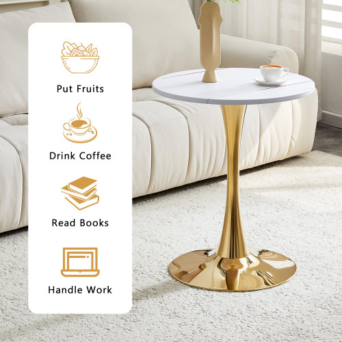 Round Dining Table, 23.6" Circle Tulip Table with Thickened Tabletop & Metal Pedestal, Mid Century Modern Bistro Table for Kitchen, Small Places, Living Room