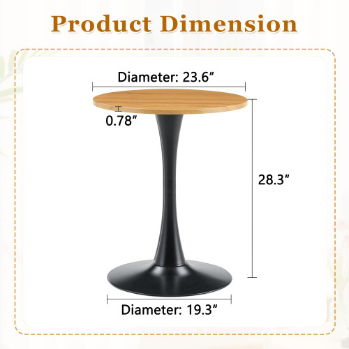 Round Dining Table, 23.6" Circle Tulip Table with Thickened Tabletop & Metal Pedestal, Mid Century Modern Bistro Table for Kitchen, Small Places, Living Room