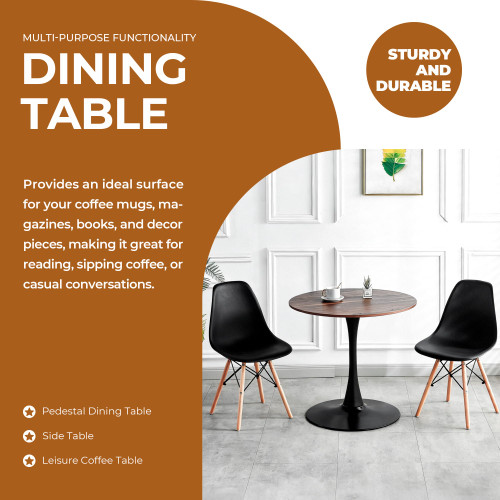 Round Tulip Dining Table, 31.5" Circle Tulip Table with Thickened Tabletop & Metal Pedestal, Mid Century Modern Bistro Table for Kitchen, Small Places, Living Room