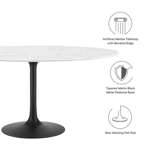 Round 60" Mid-Century Modern Artificial Marble Dining Table in Black White