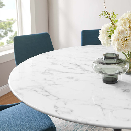 Round 60" Mid-Century Modern Artificial Marble Dining Table in Black White