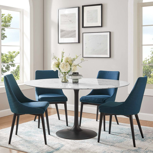 Round 60" Mid-Century Modern Artificial Marble Dining Table in Black White