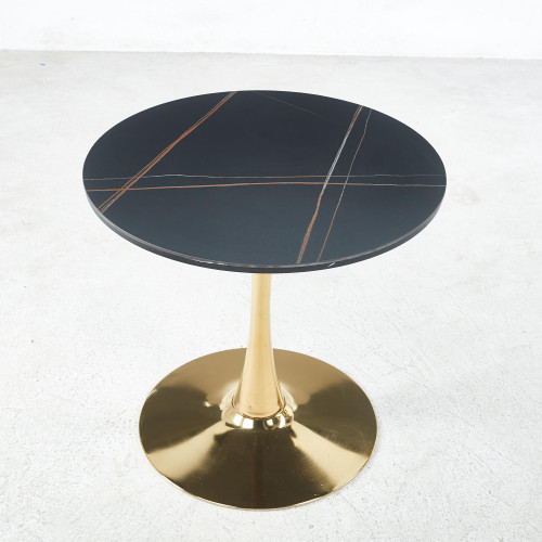 31.5" Round Tulip Dining Table, Mid-Century Tulip Table Kitchen Tulip Dining Table 2 People with Faux Marble Table Top & Metal Base for Office Living Room