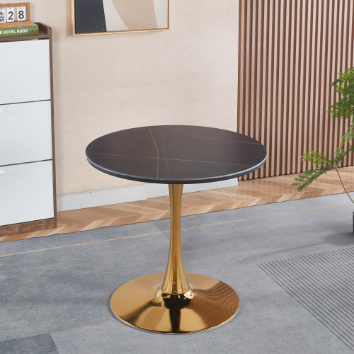 31.5" Round Tulip Dining Table, Mid-Century Tulip Table Kitchen Tulip Dining Table 2 People with Faux Marble Table Top & Metal Base for Office Living Room