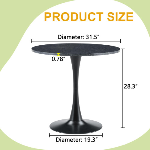 Round Tulip Dining Table, 31.5" Circle Tulip Table with Thickened Tabletop & Metal Pedestal, Mid Century Modern Bistro Table for Kitchen, Small Places, Living Room