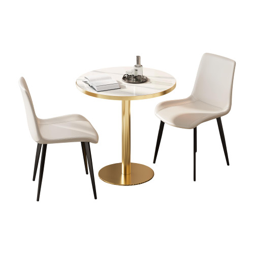 31.5" Round Tulip Dining Table, Mid-Century Tulip Table Kitchen Tulip Dining Table 2 People with Faux Marble Table Top & Stainless Steel Base for Office Living Room