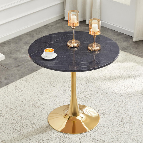 Round Tulip Dining Table, 31.5" Circle Tulip Table with Thickened Tabletop & Metal Pedestal, Mid Century Modern Bistro Table for Kitchen, Small Places, Living Room