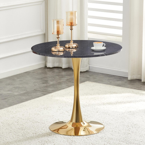 Round Tulip Dining Table, 31.5" Circle Tulip Table with Thickened Tabletop & Metal Pedestal, Mid Century Modern Bistro Table for Kitchen, Small Places, Living Room