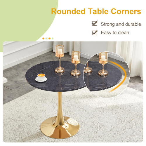 Round Tulip Dining Table, 31.5" Circle Tulip Table with Thickened Tabletop & Metal Pedestal, Mid Century Modern Bistro Table for Kitchen, Small Places, Living Room