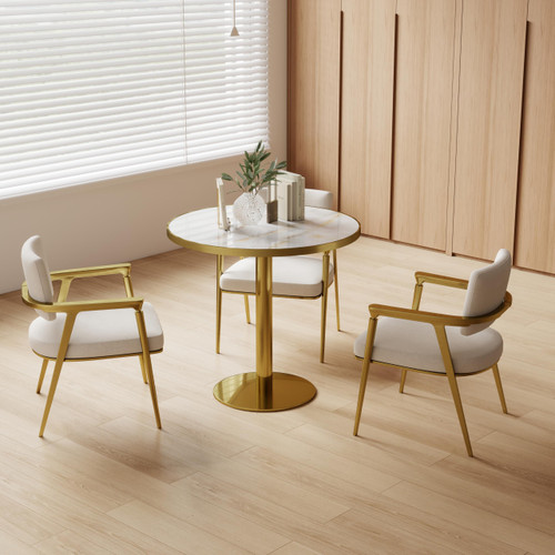 31.5" Round Tulip Dining Table, Mid-Century Tulip Table Kitchen Tulip Dining Table 2 People with Faux Marble Table Top & Stainless Steel Base for Office Living Room
