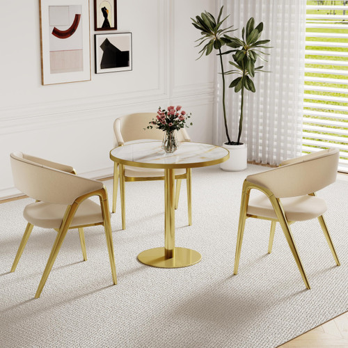 31.5" Round Tulip Dining Table, Mid-Century Tulip Table Kitchen Tulip Dining Table 2 People with Faux Marble Table Top & Stainless Steel Base for Office Living Room
