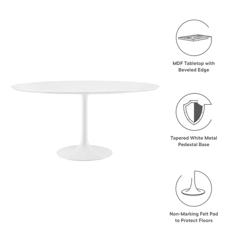 60" Mid-Century Modern Dining Table with Round Top and Pedestal Base in White