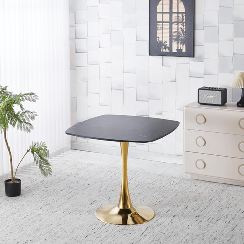 31.5" Square Tulip Dining Table, Mid-Century Tulip Table Kitchen Tulip Dining Table 2-4 People with MDF Table Top &Metal Base for Office Living Room