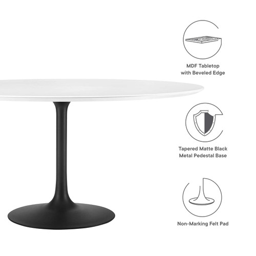 60" Round Wood Dining Table, White Top, Black Base