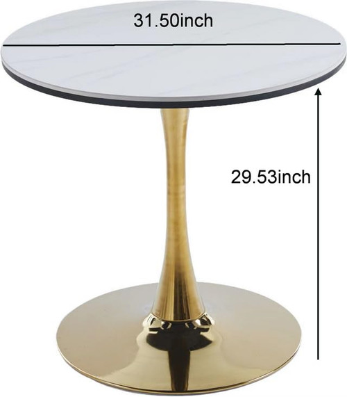 31.5" Round Tulip Dining Table, Mid-Century Tulip Table Kitchen Tulip Dining Table 2 People with Faux Marble Table Top & Metal Base for Office Living Room