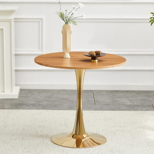 Round Tulip Dining Table, 31.5" Circle Tulip Table with Thickened Tabletop & Metal Pedestal, Mid Century Modern Bistro Table for Kitchen, Small Places, Living Room