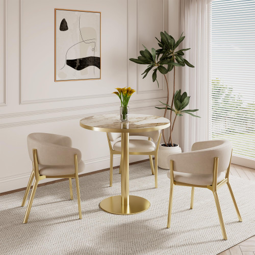 31.5" Round Tulip Dining Table, Mid-Century Tulip Table Kitchen Tulip Dining Table 2 People with Faux Marble Table Top & Stainless Steel Base for Office Living Room