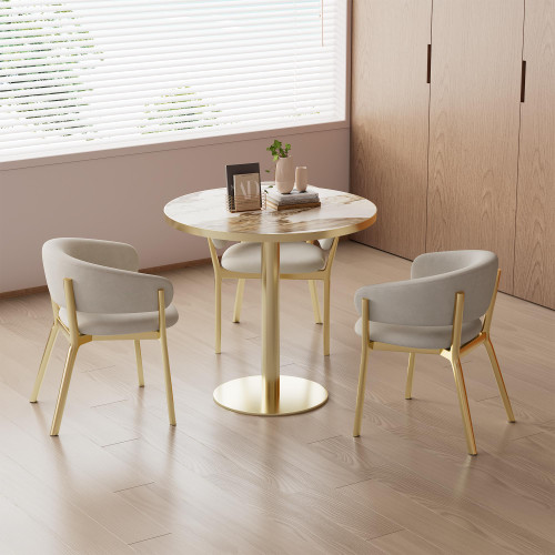 31.5" Round Tulip Dining Table, Mid-Century Tulip Table Kitchen Tulip Dining Table 2 People with Faux Marble Table Top & Stainless Steel Base for Office Living Room