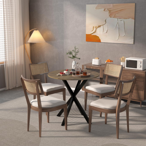 31.5 Inch Round Tulip Dining Table, Small Circle Kitchen Table with Metal Black Legs for 2-4 People,Modern Dining Room Table
