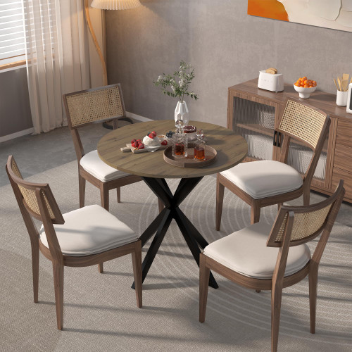 31.5 Inch Round Tulip Dining Table, Small Circle Kitchen Table with Metal Black Legs for 2-4 People,Modern Dining Room Table
