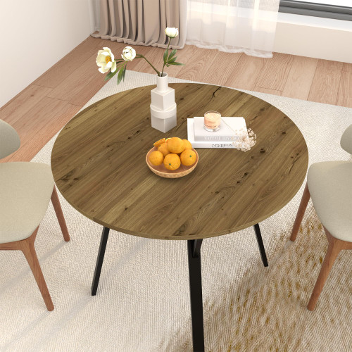 35.4 Inch Round Tulip Dining Table, Small Circle Kitchen Table with Metal Black Legs for 2-4 People,Modern Dining Room Table