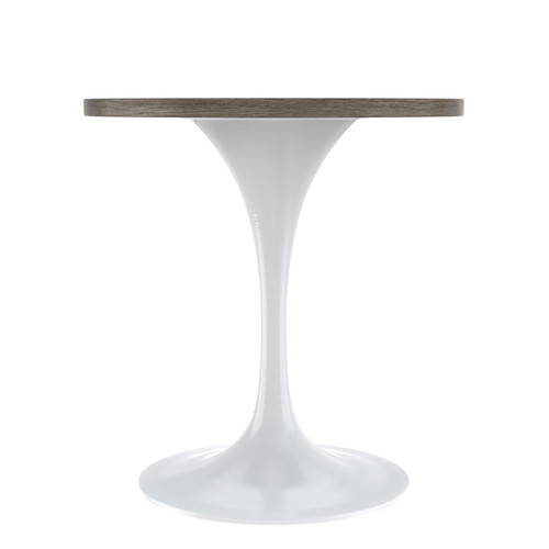 Mid-Century Modern 27 Inch Round Dining Table, MDF Wood Tabletop with White Steel Pedestal Base, Contemporary Kitchen & Dining Room Table, Small Space Breakfast Table, Dark Maple