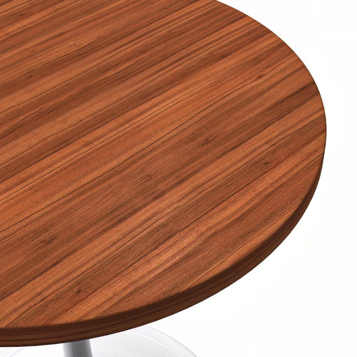 Mid-Century Modern 27 Inch Round Dining Table, MDF Wood Tabletop with White Steel Pedestal Base, Contemporary Kitchen & Dining Room, Small Space Breakfast Table, Cognac Brown