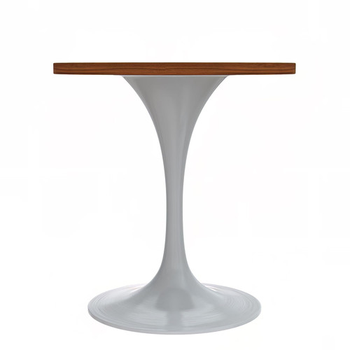 Mid-Century Modern 27 Inch Round Dining Table, MDF Wood Tabletop with White Steel Pedestal Base, Contemporary Kitchen & Dining Room, Small Space Breakfast Table, Cognac Brown