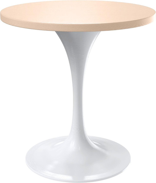 Mid-Century Modern 27 Inch Round Dining Table, MDF Wood Tabletop with White Steel Pedestal Base, Contemporary Kitchen & Dining Room, Small Space Breakfast Table, Light Natural Wood