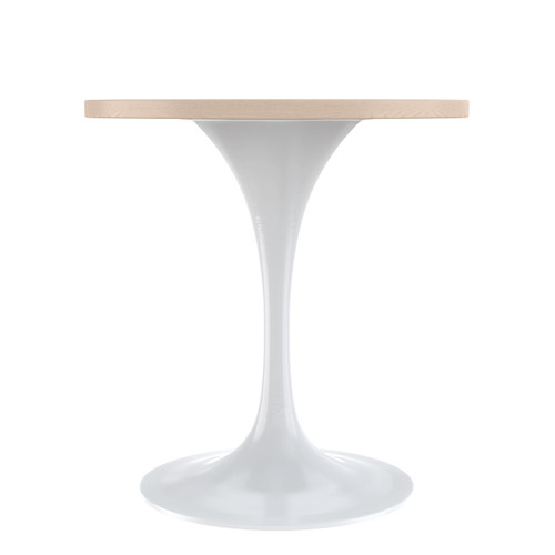Mid-Century Modern 27 Inch Round Dining Table, MDF Wood Tabletop with White Steel Pedestal Base, Contemporary Kitchen & Dining Room, Small Space Breakfast Table, Light Natural Wood