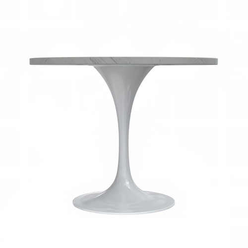 Modern Round Dining Table, White Resin Tabletop with Stainless Steel Pedestal Base, Contemporary Kitchen & Dining Room Table, Small Space Breakfast Nook Table (36 Inch)