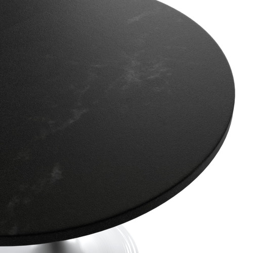 Mid-Century Modern 36 Inch Round Dining Table, MDF Wood Tabletop with White Steel Pedestal Base, Contemporary Kitchen & Dining Room Table, for Small Spaces (Black)