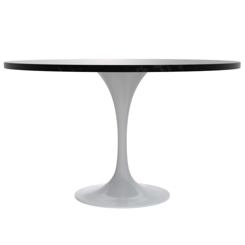 Mid-Century Modern 48 Inch Round Dining Table, MDF Wood Tabletop with White Steel Pedestal Base, Large Pedestal Kitchen & Dining Room Table, Breakfast Nook Table (Black)